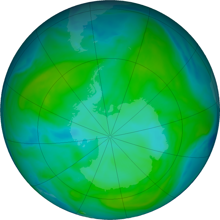 Antarctic ozone map for 09 January 2018